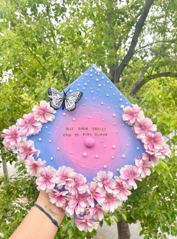 blue and pink graduation cap inspo