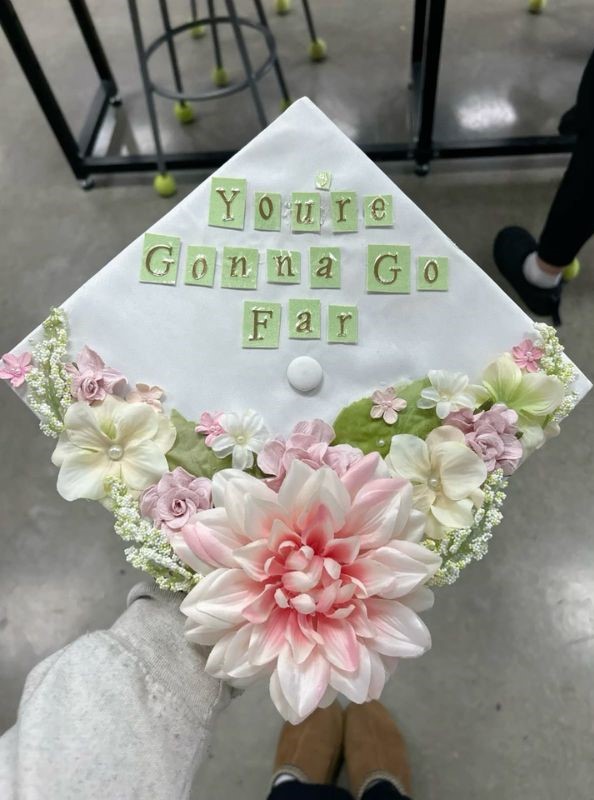 green pastel floral graduation cap