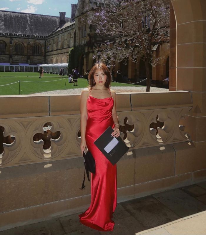 Red Satin Slip Graduation Outfit Ideas