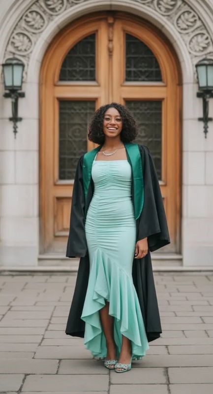 mint ruched high low graduation outfit ideas