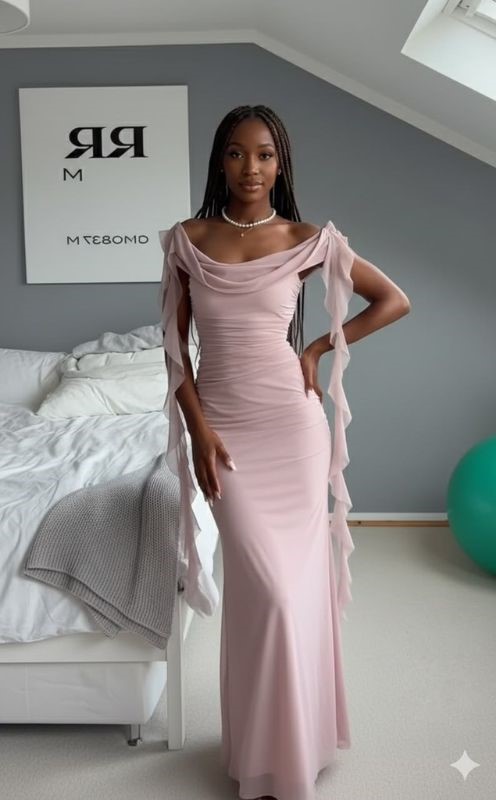 black woman in a light pink ruffled dress
