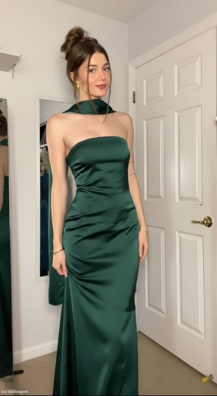 emerald satin strapless graduation outfit ideas
