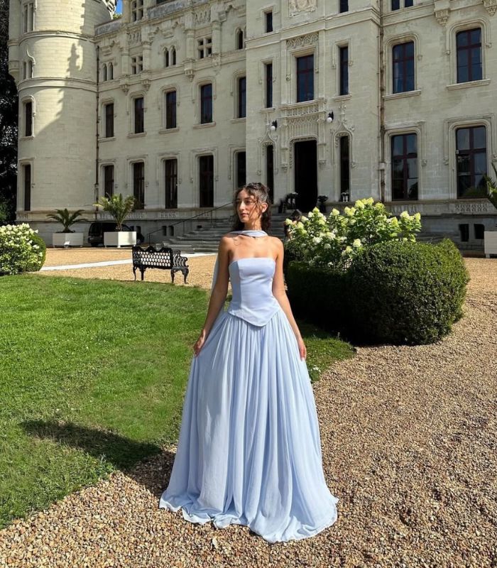 blue ball gown graduation outfit ideas