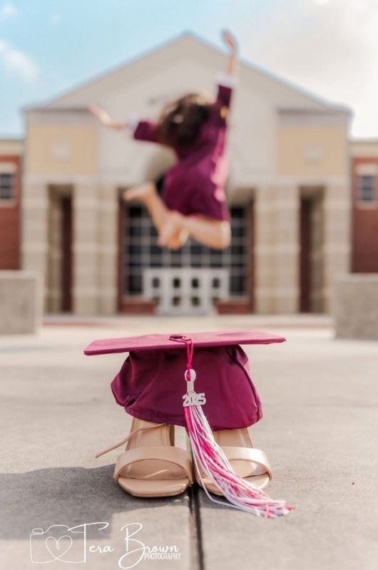 jump shot with grad cap graduation photoshoot ideas