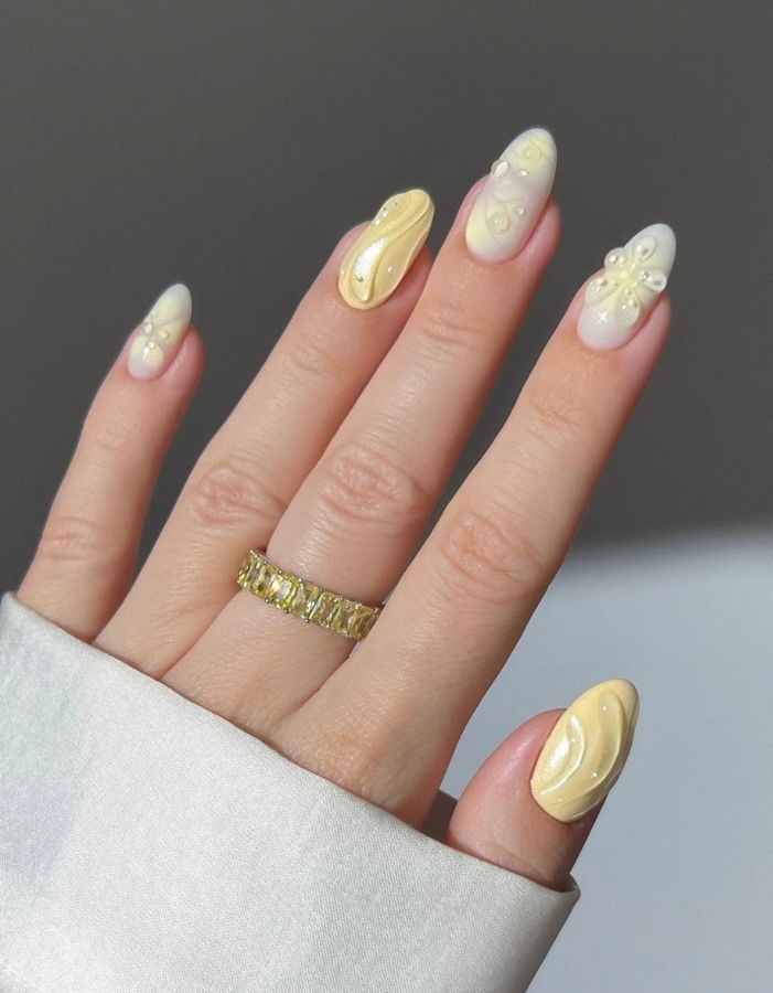 3d butter yellow nails