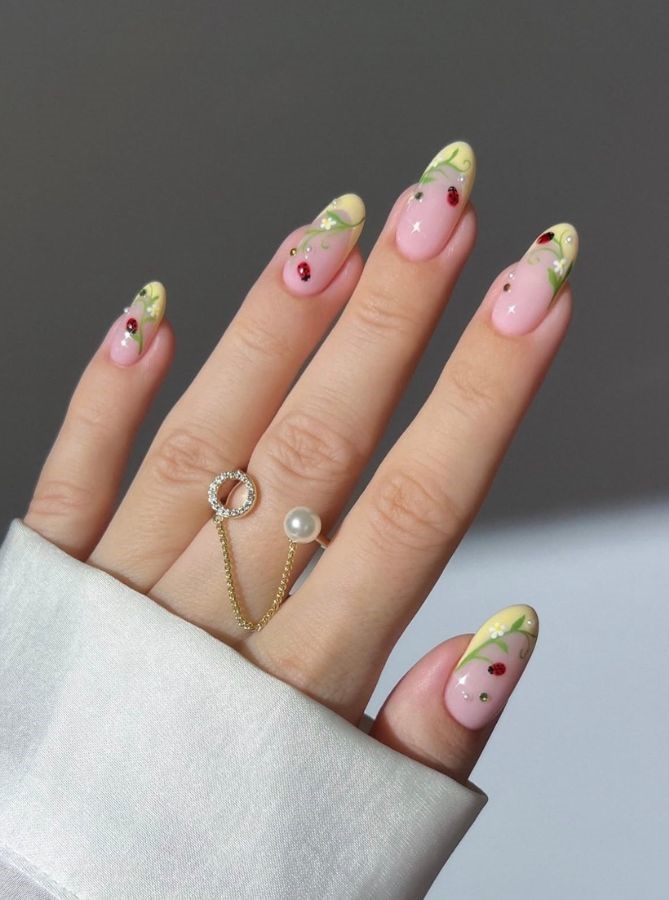 butter yellow cherry nails