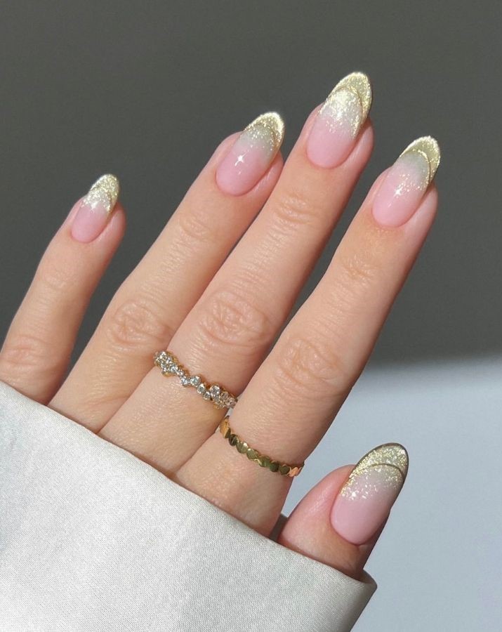 butter yellow nails sparkly tips