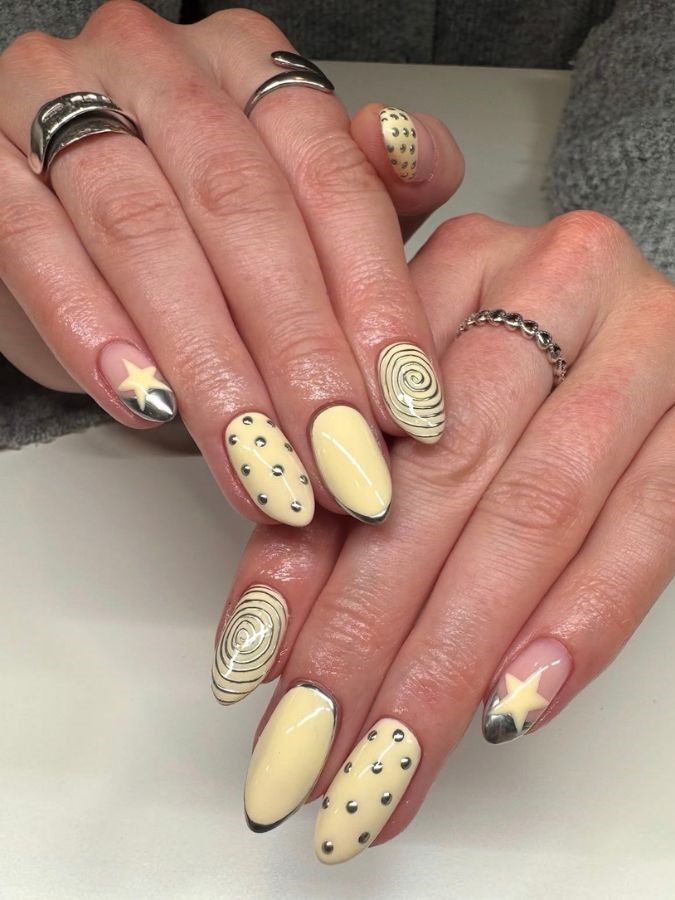 butter yellow nails silver