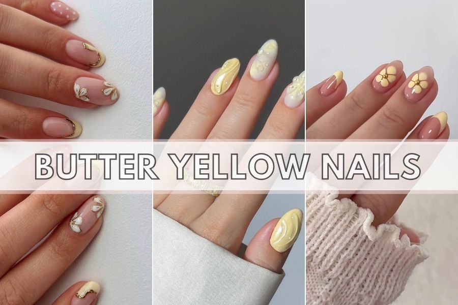 butter yellow nails collage