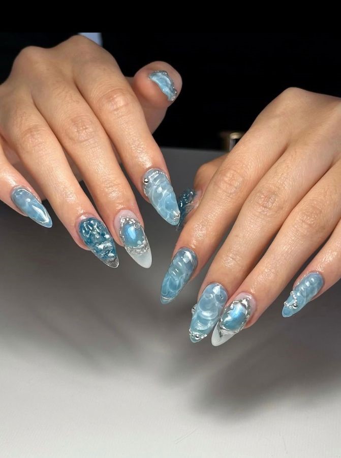 deep blue ocean nails
