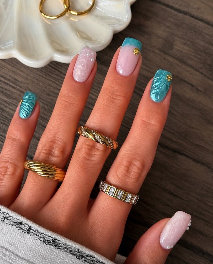 tropical seashell ocean nails