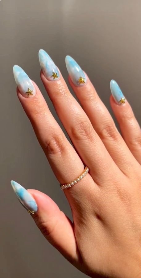 soft sky ocean nails