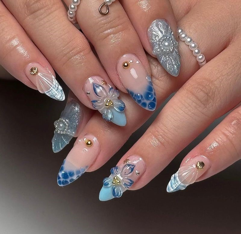 blue 3d ocean nails