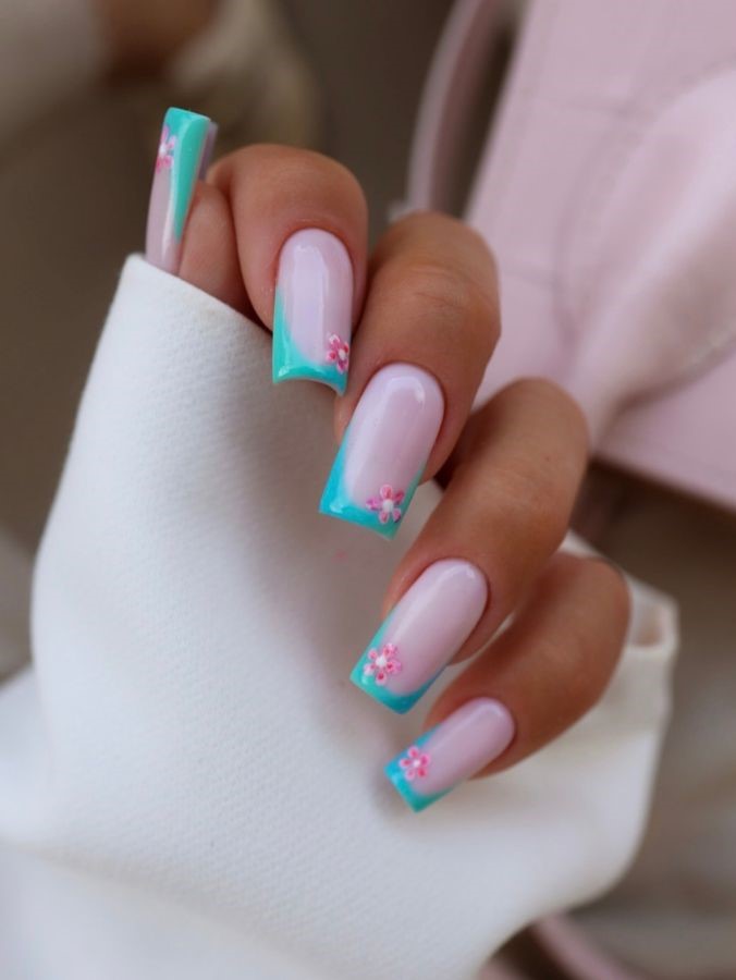 tropical french ocean nails
