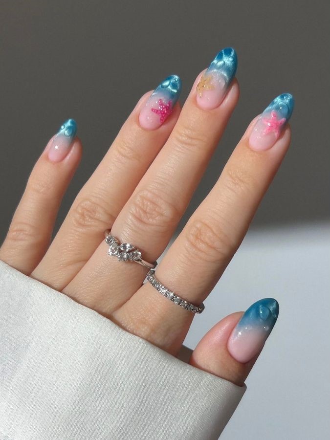 blue starfish french nails