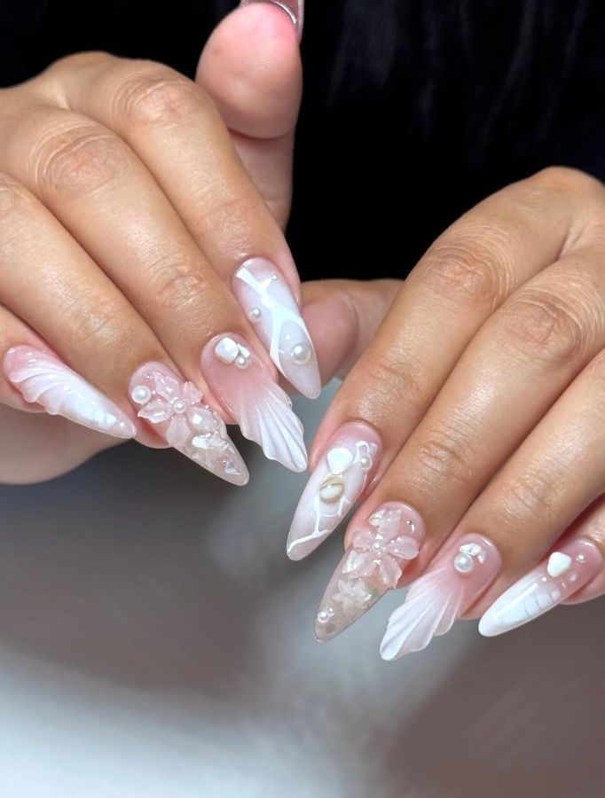 white mermaid ocean nails