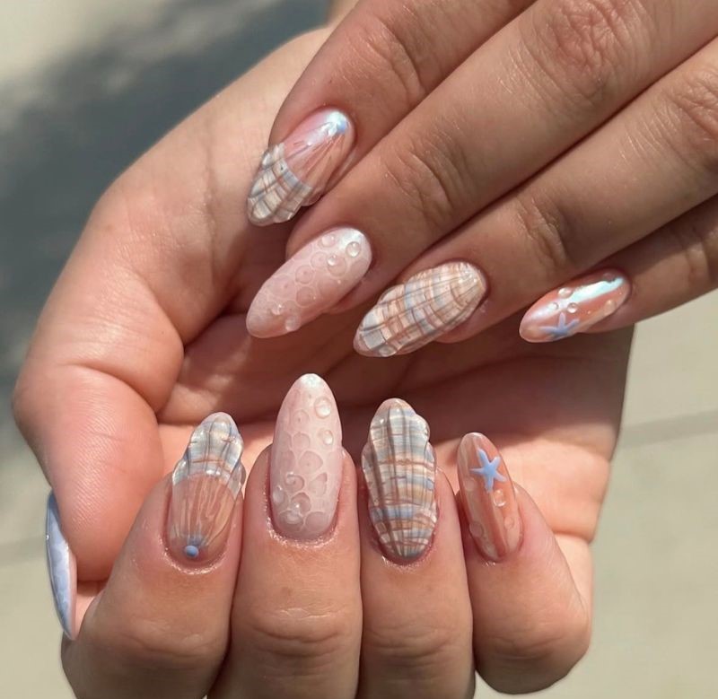 white seashell ocean nails