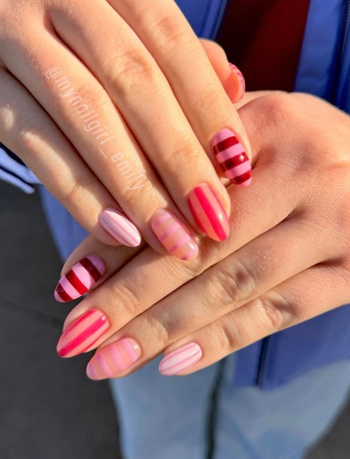 pink stripe nail designs