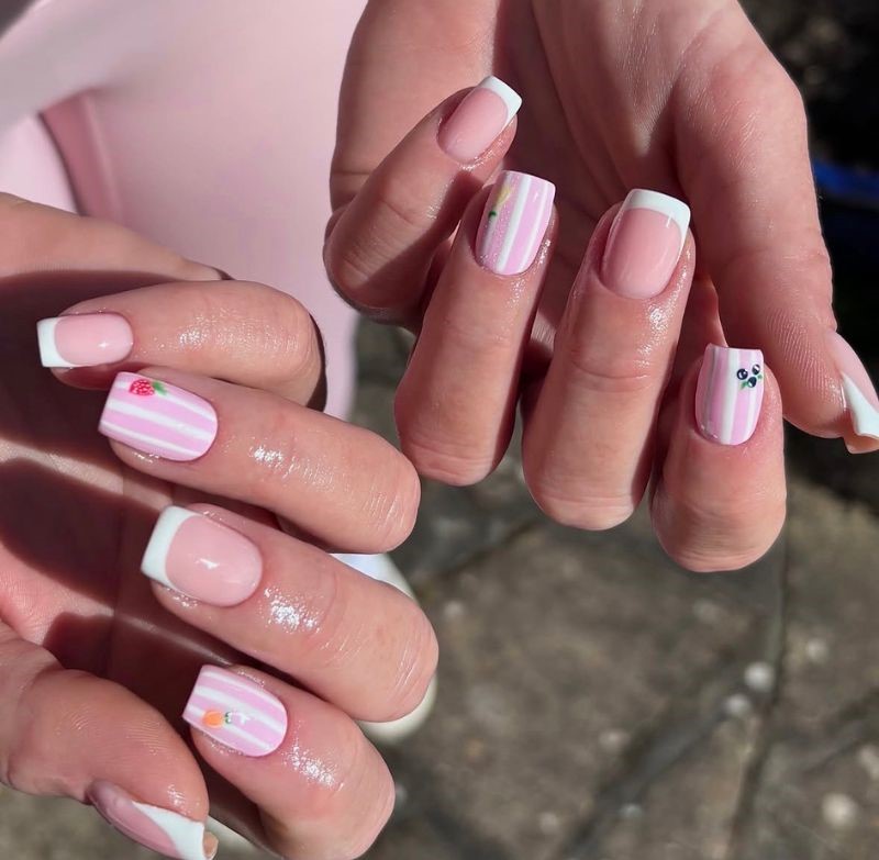 strawberry milk stripe nail ideas