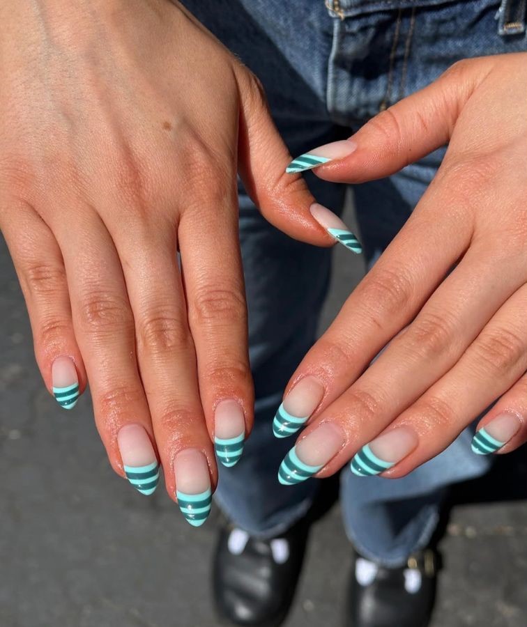 mint striped nails