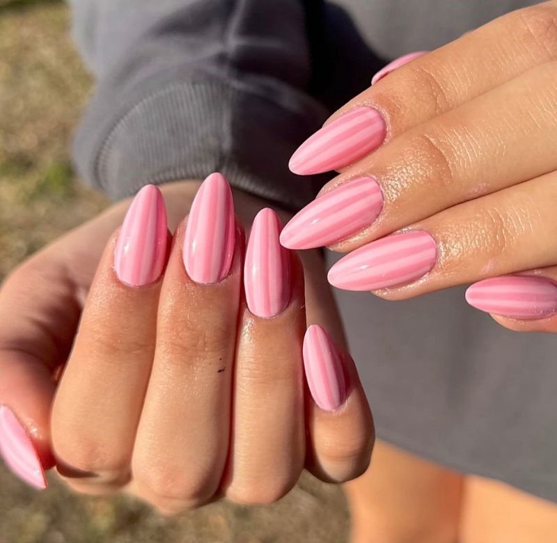 pink and white striped nail designs