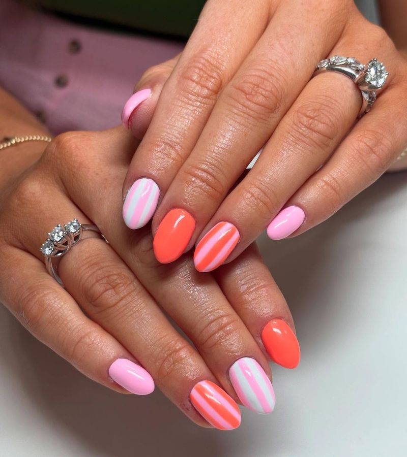 sunset stripe nails