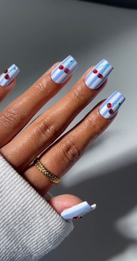cherry striped nails