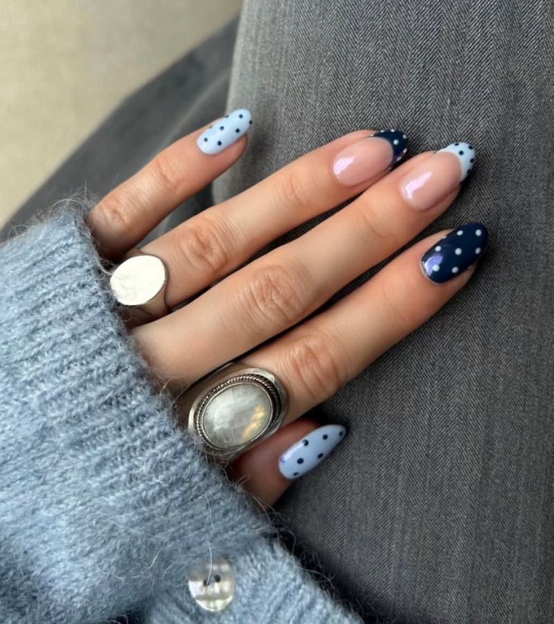blue polka dot nails