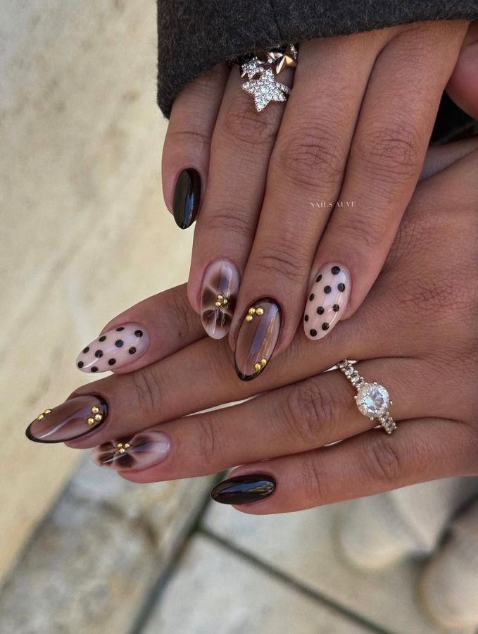 chocolate polka dot nails