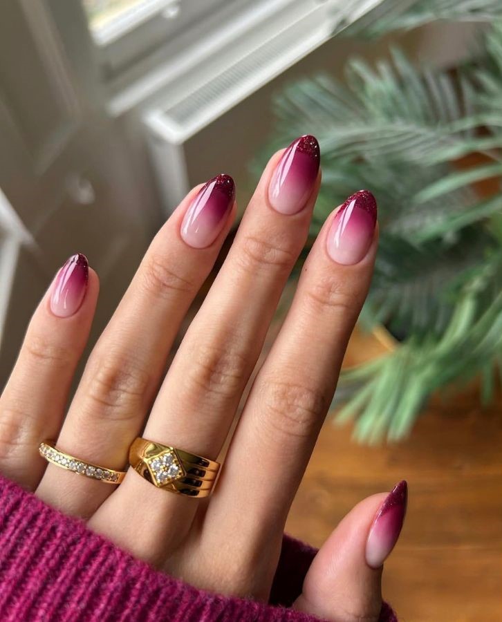 berry ombre french tips