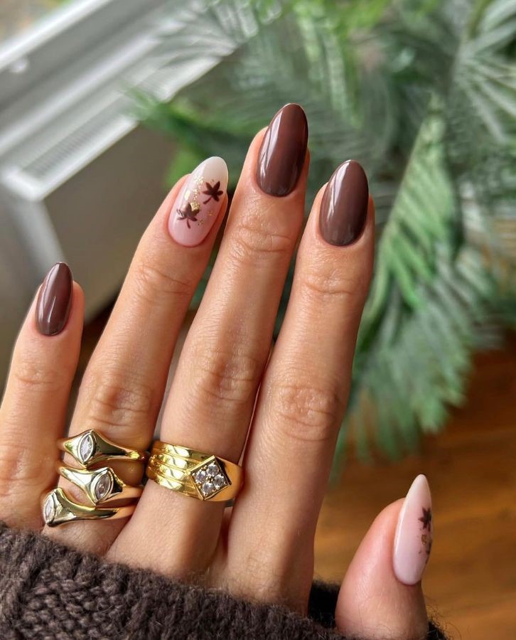 mocha floral nails