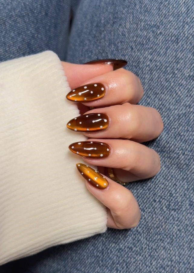 caramel polka dot nails