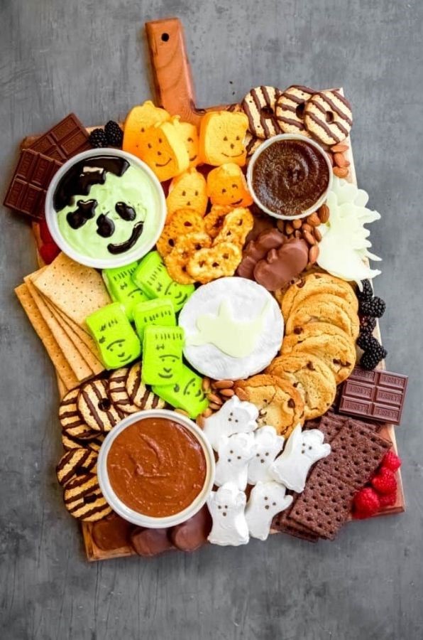 The Frankenstein Fondue halloween charcuterie Boards