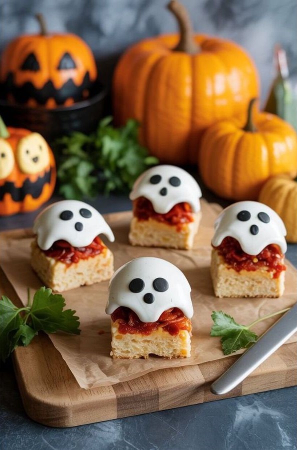 ghost pizza square halloween finger foods