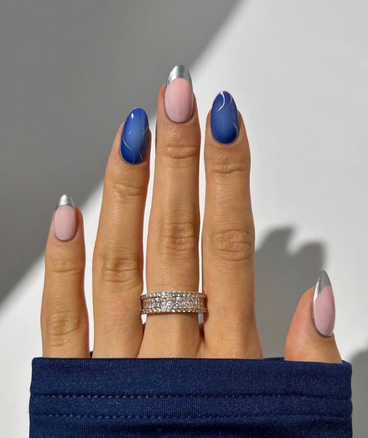 Midnight Blue & Silver Nails