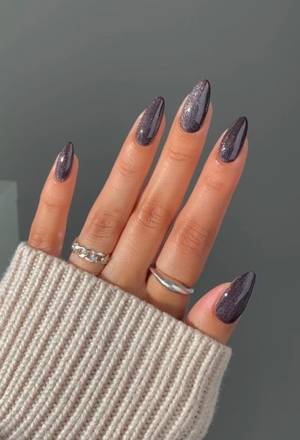 Smoky Charcoal Shimmer Nails