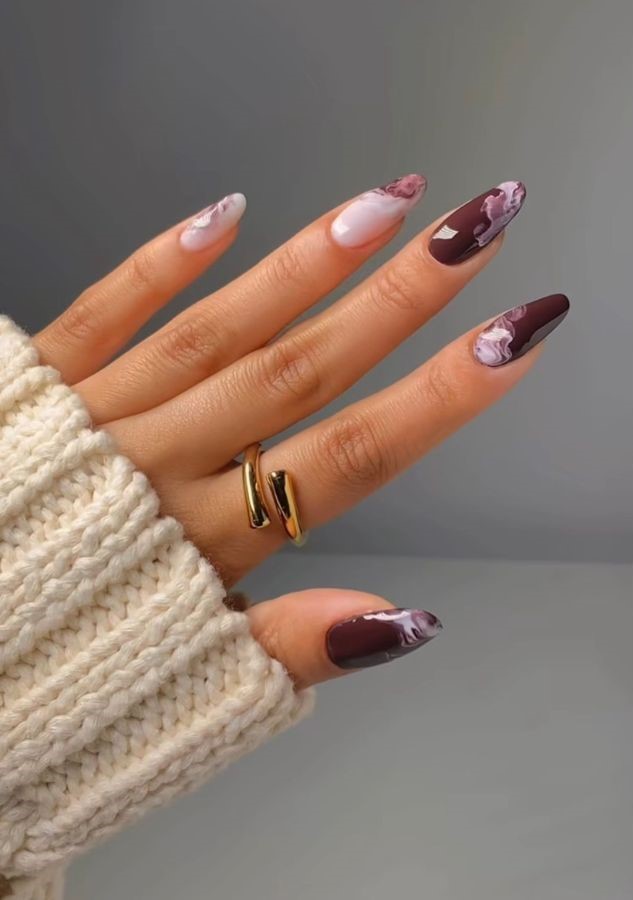 Plum Floral Nails