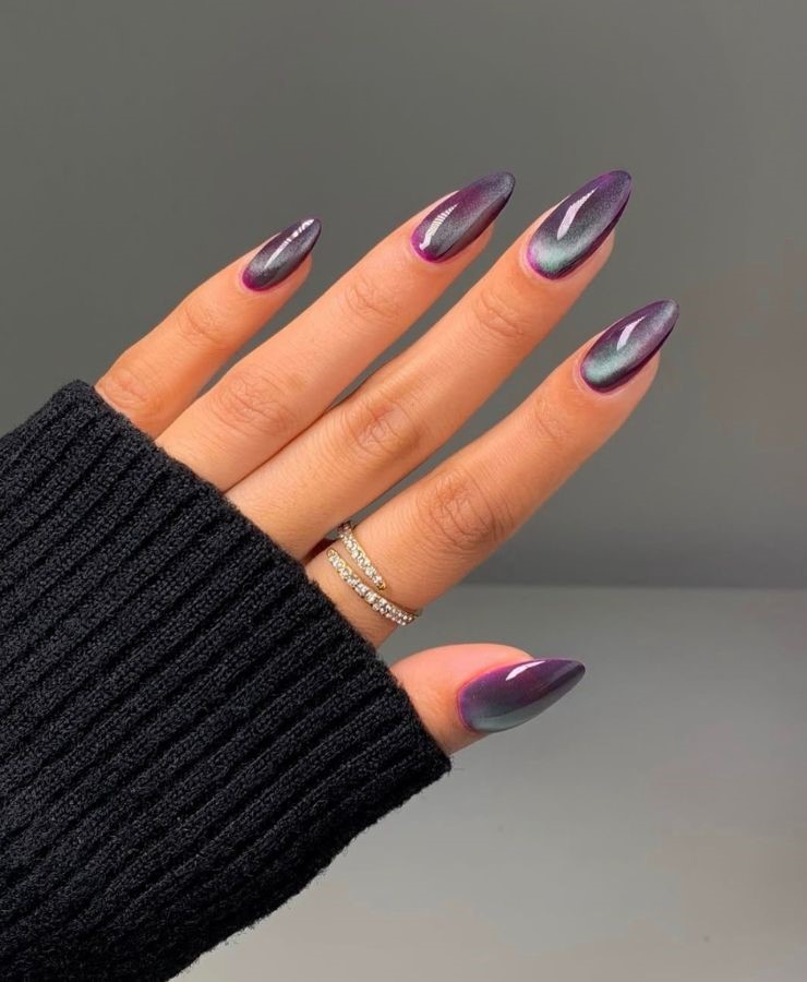 Purple Aurora Cat-Eye Nails