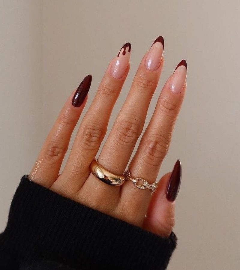 Burgundy Drip French Tips